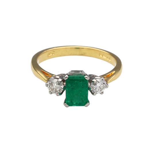 18ct Gold Diamond & Emerald Set Trilogy Ring