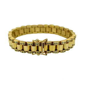 New 9ct Gold & Cubic Zirconia Set 5.5" Watch Style Bracelet