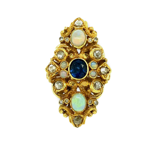 SALE 22ct Gold Diamond Opal & Sapphire Ring (Certified)