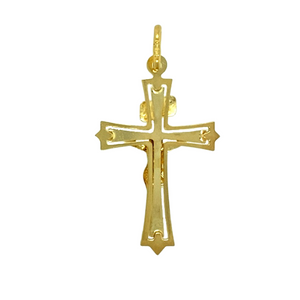 New 9ct Yellow Gold Open Detail Crucifix Pendant with the weight 1.40 grams. The pendant is 4cm long including the bail by 2.2cm