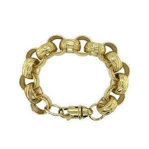 New 9ct Gold 8.5" Patterned Belcher Link Bracelet 51.60 grams