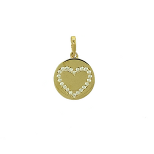 New 9ct Gold & Cubic Zirconia Set Heart Circle Pendant