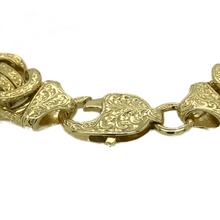 Load image into Gallery viewer, New 9ct Yellow Gold 8.25&quot; Engraved Byzantine Bracelet with the weight 39.60 grams. The large links measure 20mm by 15mm
