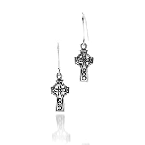 925 Silver Celtic Cross Drop Earrings