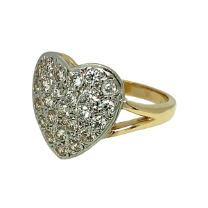 New 9ct Yellow and White Gold & Cubic Zirconia Set Heart Ring in size N with the weight 5.20 grams. The front of the ring is approximately 16mm high