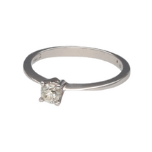 Load image into Gallery viewer, New 9ct White Gold &amp; Diamond 25pt Solitaire four claw set Ring in size O with the weight 2 grams. This ring has a brilliant cut Diamond which is approximately 25pt. The Diamond is also approximately clarity Si3 and colour J - K

