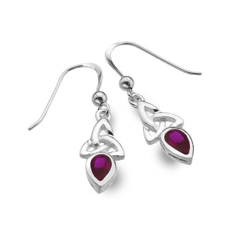 925 Silver & Synthetic Ruby Trinity Drop Earrings