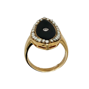 9ct Gold Diamond Onyx & Pearl Set Dress Ring