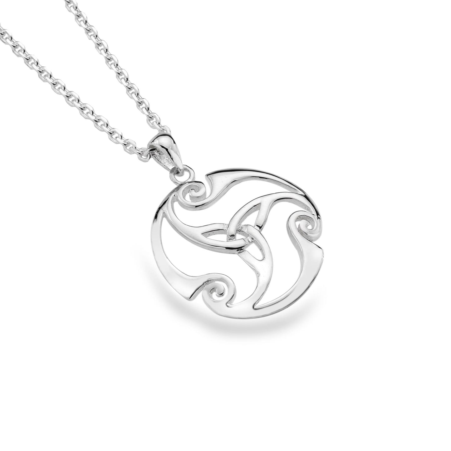 New 925 Silver Triskele Trinity Pendant on an 18" Silver Fine Curb Chain