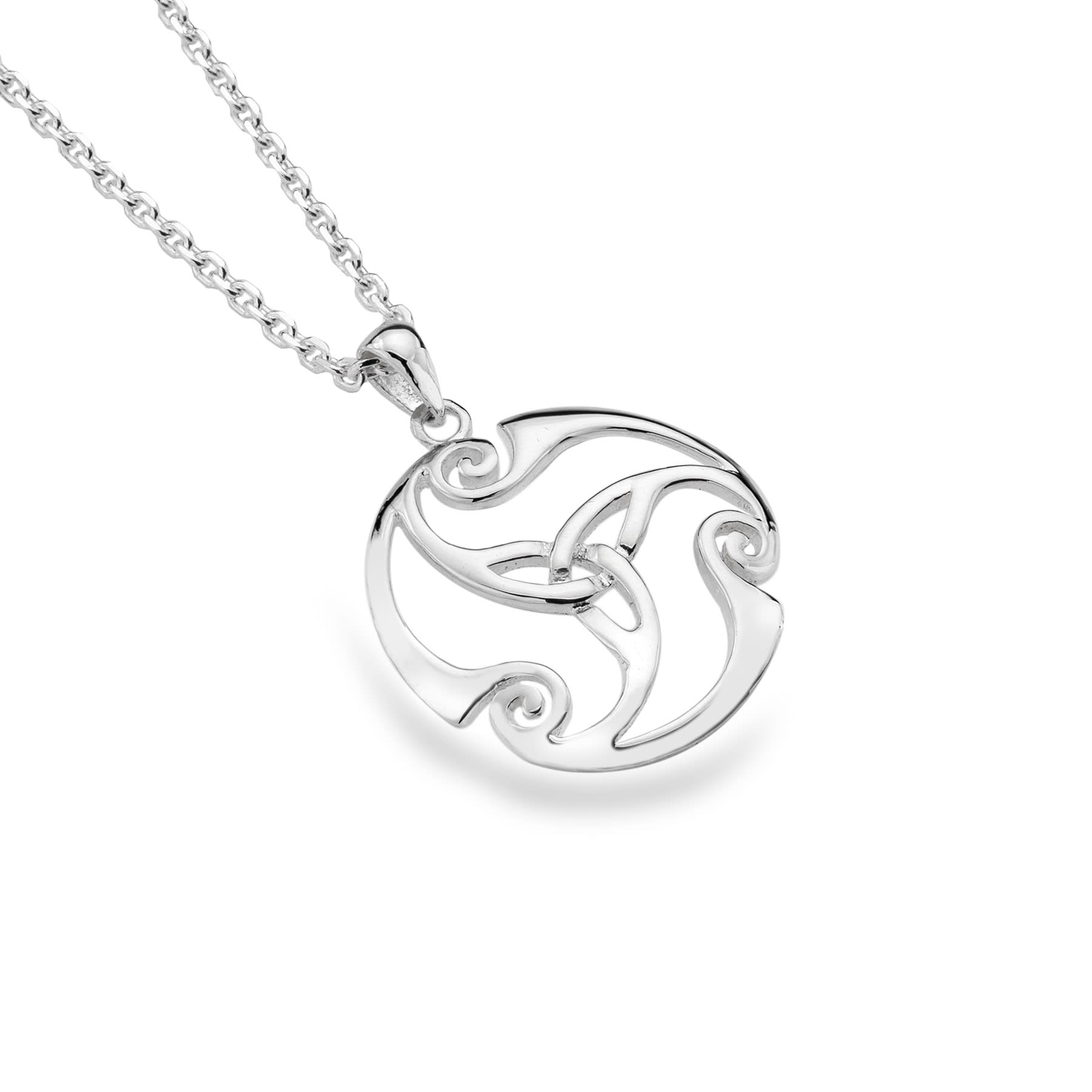 New 925 Silver Triskele Trinity Pendant on an 18" Silver Fine Curb Chain