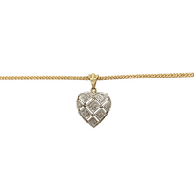 Load image into Gallery viewer, Preowned 9ct Yellow and White Gold &amp; Diamond Set Heart Pendant on an 18&quot; curb chain with the weight 4.60 grams. The pendant is 2cm long including the bail

