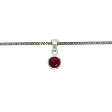 Load image into Gallery viewer, New 925 Silver July Birthstone Pendant on either an 18&quot; or 20&quot; curb chain. The pendant is set with a synthetic ruby stone which is 5mm diameter. The pendant is 14mm long including the bail

