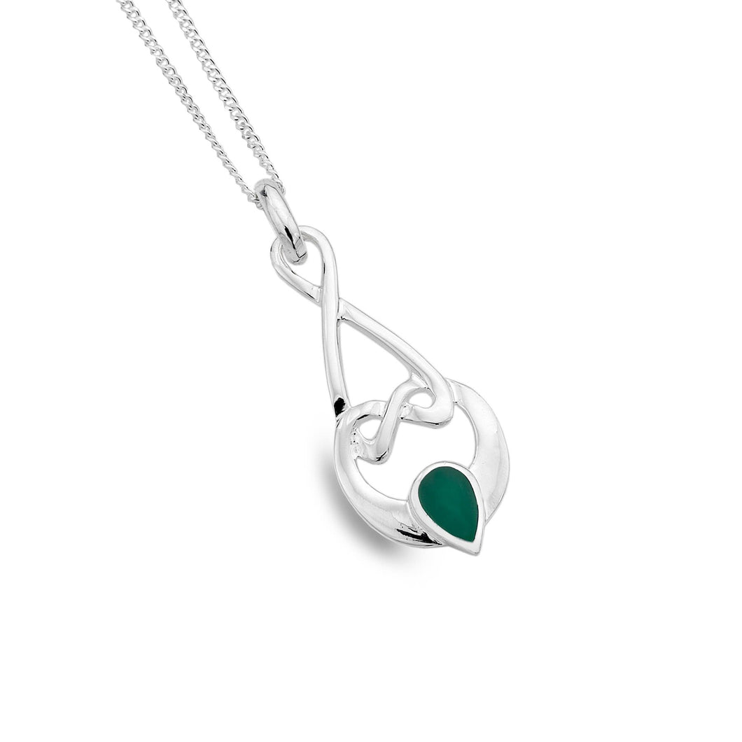 925 Silver Celtic Loop Green Agate Pendant Necklace