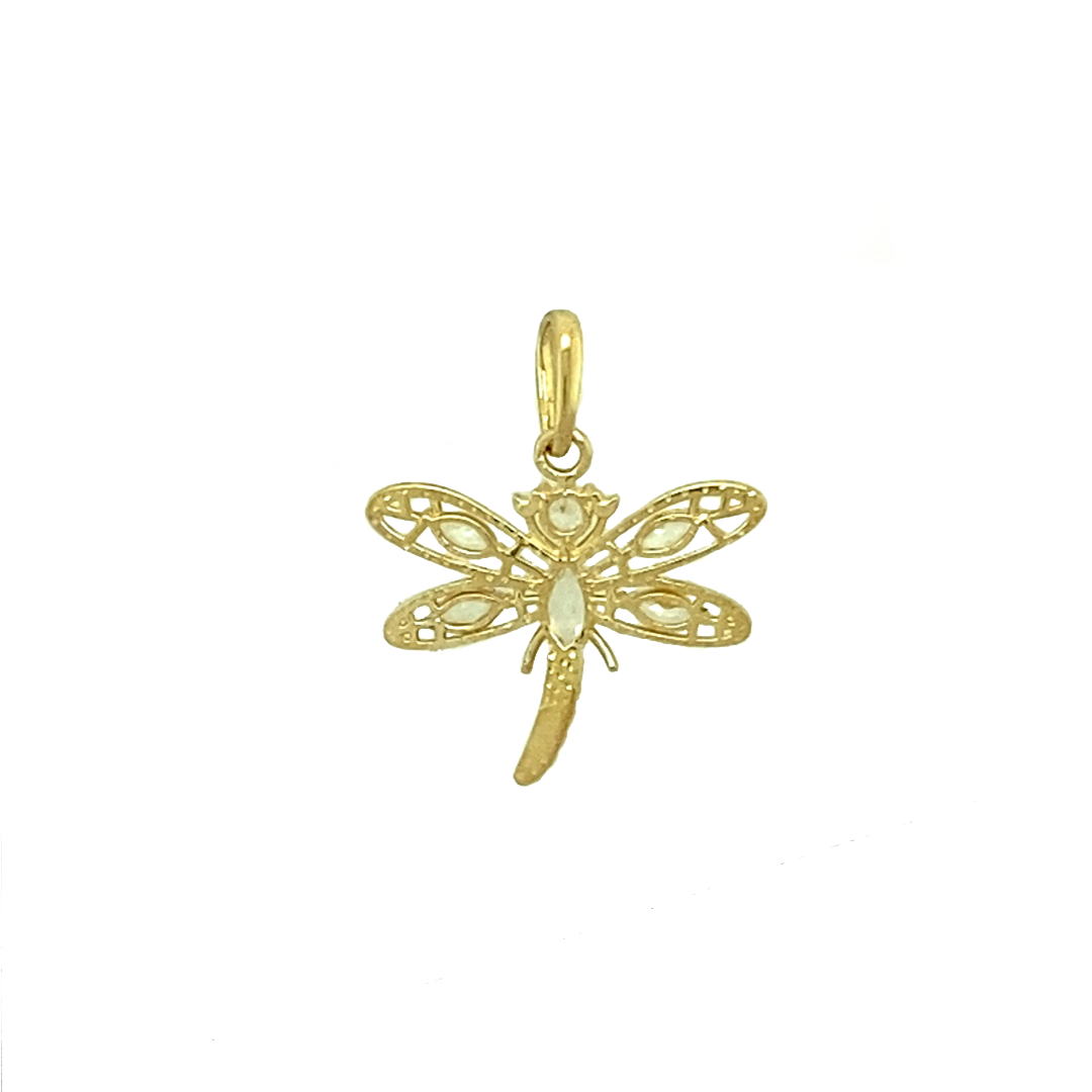 New 9ct Yellow Gold & Cubic Zirconia Set Dragonfly Pendant with the weight 0.40 grams. The pendant is 1.7cm long including the bail by 1.5cm