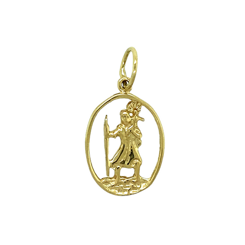 New 9ct Gold Open Oval St Christopher Pendant