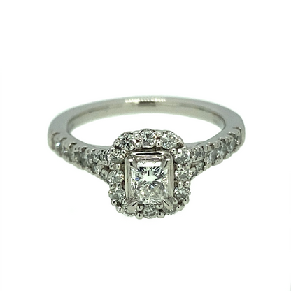 SALE Platinum & Diamond Shoulder set Halo Ring