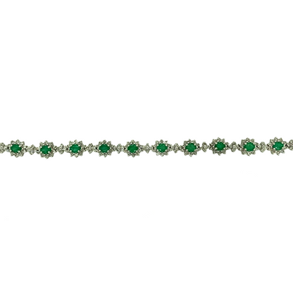 18ct White Gold 7.5" Diamond & Emerald Set Bracelet