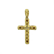 Load image into Gallery viewer, New 9ct Yellow and White Gold &amp; Cubic Zirconia Set Cross Pendant with the weight 3.30 grams. The pendant is 3.5cm long including the bail by 2cm
