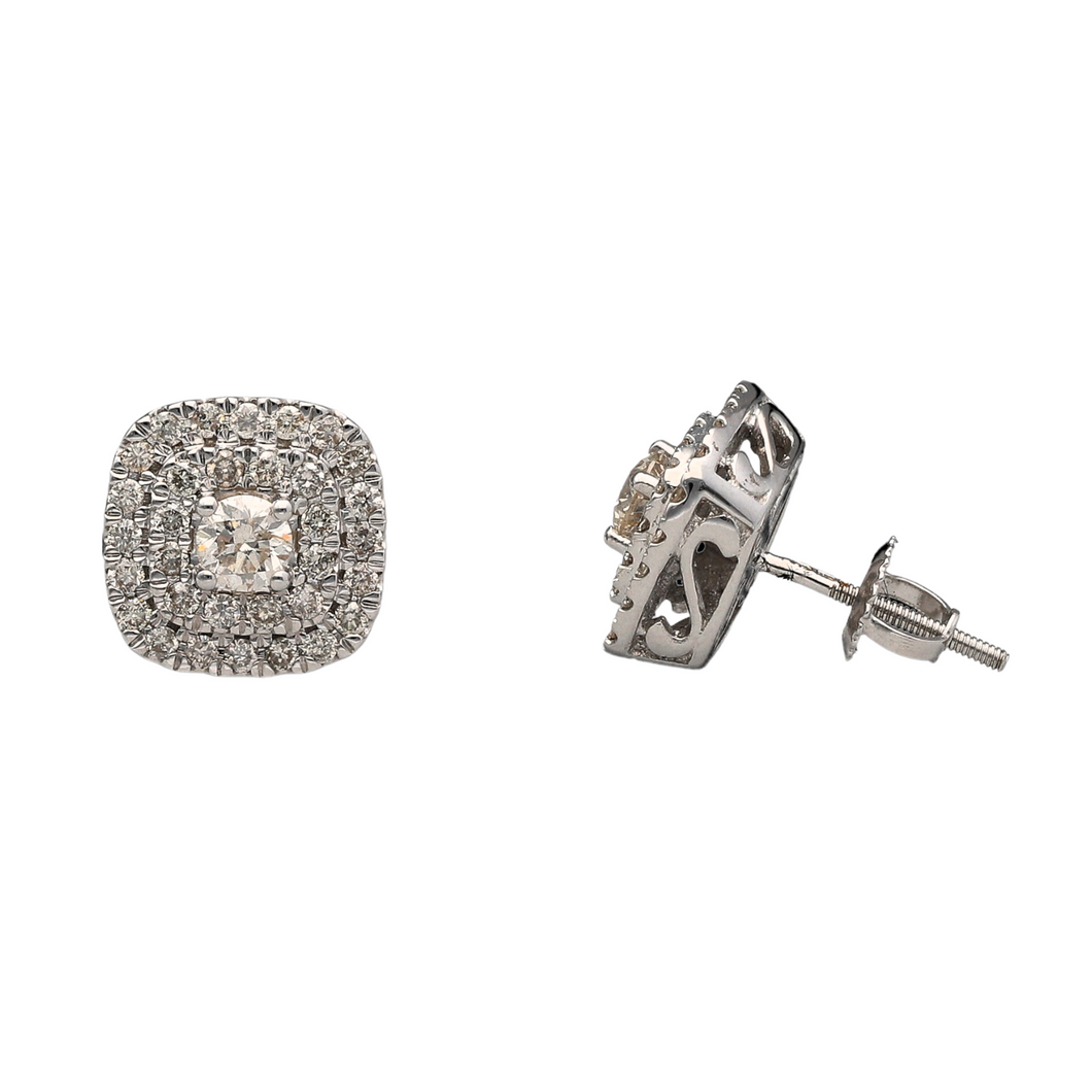 New 9ct White Gold & Multi Set Diamond 1ct Stud Screwback Earrings