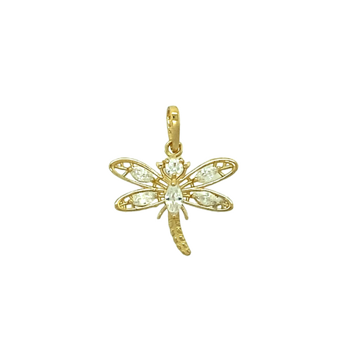 New 9ct Gold & Cubic Zirconia Set Dragonfly Pendant