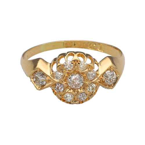 18ct Gold & Old Cut Diamond Antique Set Cluster Ring