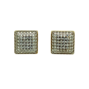 New 9ct Gold & Cubic Zirconia Circle Square Earrings. The weight of the earrings are 2.0 grams