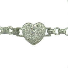Load image into Gallery viewer, New 925 Silver &amp; Cubic Zirconia Set 6&quot; Heart children&#39;s Belcher Bracelet with alternative engraved links. This bracelet has the weight 12.80 grams with the link width 6mm
