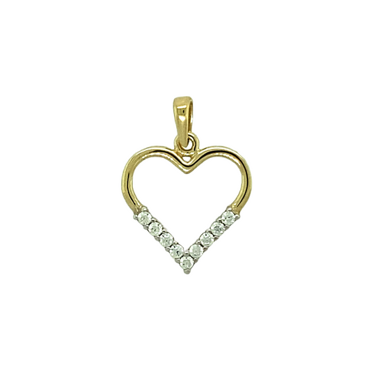 New 9ct Gold & Cubic Zirconia Set Open Heart Pendant