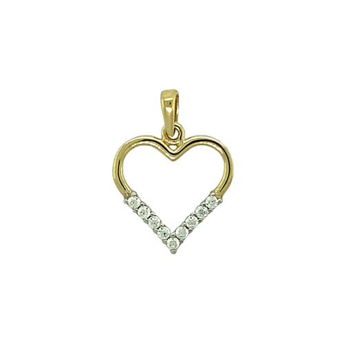New 9ct Gold & Cubic Zirconia Set Open Heart Pendant