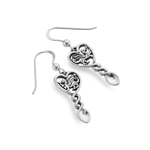 925 Silver Welsh Dragon Lovespoon Drop Earrings