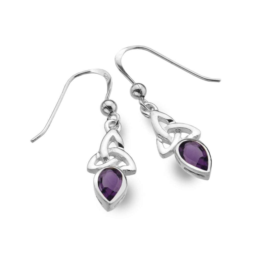 925 Silver Trin & Amethyst Drop Earrings