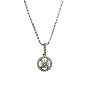 18ct White Gold & Diamond Solitaire Halo 18" Necklace