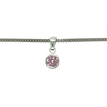 Load image into Gallery viewer, New 925 Silver October Birthstone Pendant on either an 18&quot; or 20&quot; curb chain. The pendant is set with a synthetic pink tourmaline stone which is 5mm diameter. The pendant is 14mm long including the bail
