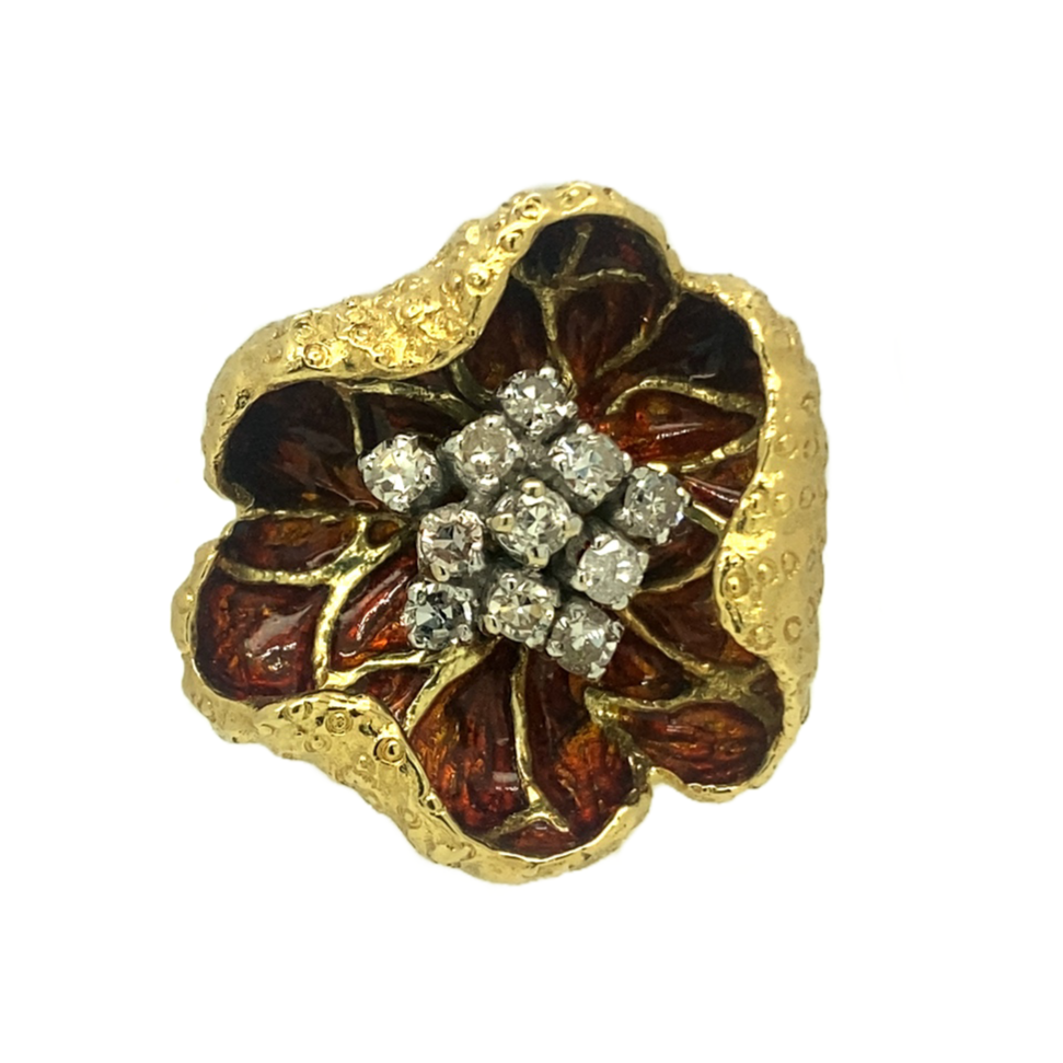 SALE 18ct Gold & Diamond Flower Ring (Certified)