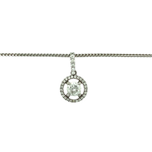 Load image into Gallery viewer, Preowned 18ct White Gold &amp; Diamond Solitaire Pendant with a Diamond set halo surround on an 18&quot; chain. This necklace has the weight 5.40 grams. The center stone Diamond is approximately 50pt which is half a carat. The Diamonds are approximately clarity VS - Si and colour F - G
