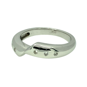 Preowned 18ct White Gold & Diamond Set Off Set Band Ring in size O with the weight 4.90 grams. The widest part of the band is approximately 4mm high