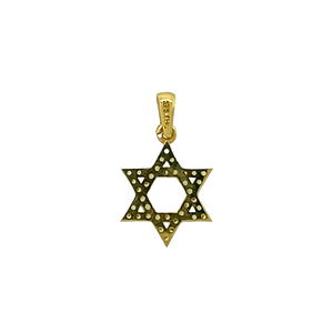 New 9ct Yellow Gold & Cubic Zirconia Set Star of David Pendant with the weight 0.80 grams. The pendant is 1.9cm long including the bail by 1.1cm