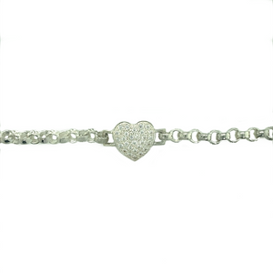 New 925 Silver & Cubic Zirconia Set 6" Heart Belcher Bracelet