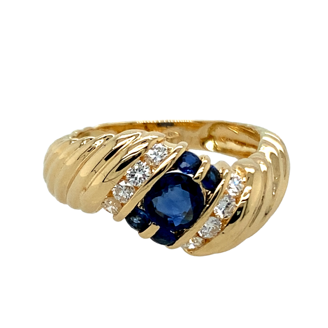 18ct Gold Diamond & Sapphire Set Wave Ring