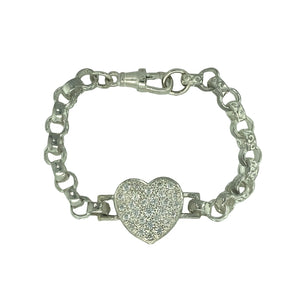 New 925 Silver & Cubic Zirconia Set 6" Heart Belcher Bracelet