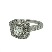 Load image into Gallery viewer, An absolutely stunning White Gold cluster ring featuring a large central Diamond, surrounded by two tiers of rubover set Diamonds in a square formation.  The high setting allows the cluster to be exaggerated giving it an incredibly powerful effect, arguably the perfect ring
