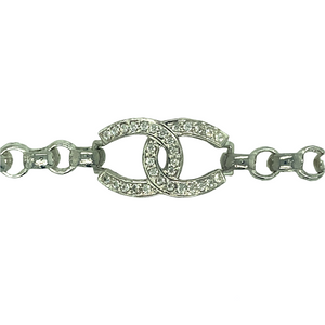 New 925 Silver & Cubic Zirconia Set 6" Double Horseshoe children's Belcher Bracelet with alternative engraved links. This bracelet has the weight 12.80 grams with the link width 6mm
