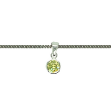 Load image into Gallery viewer, New 925 Silver August Birthstone Pendant on either an 18&quot; or 20&quot; curb chain. The pendant is set with a synthetic peridot stone which is 5mm diameter. The pendant is 14mm long including the bail
