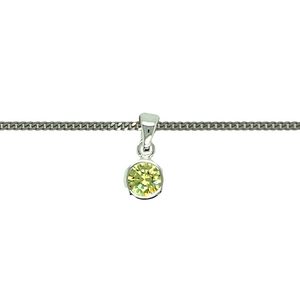 New 925 Silver August Birthstone Pendant on either an 18" or 20" curb chain. The pendant is set with a synthetic peridot stone which is 5mm diameter. The pendant is 14mm long including the bail