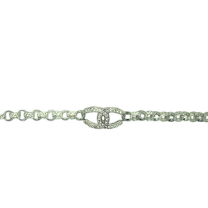 New 925 Silver & Cubic Zirconia Set 6" Double Horseshoe Belcher Bracelet