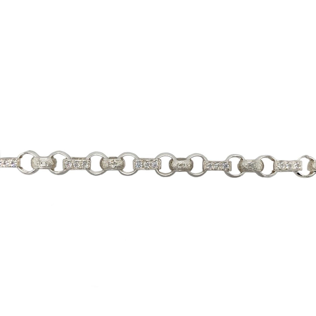 New 925 Silver & Cubic Zirconia 9" Gypsy Link Bracelet 26 grams