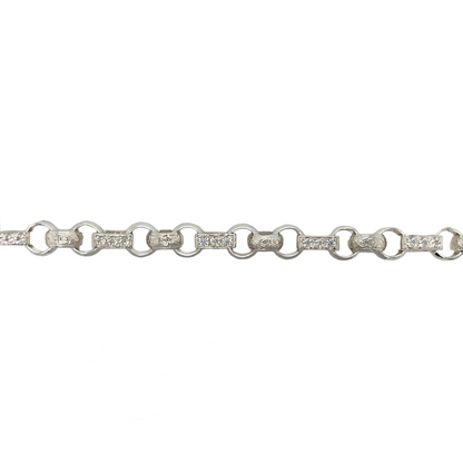 New 925 Silver & Cubic Zirconia 9" Gypsy Link Bracelet 26 grams