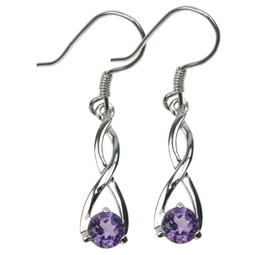 925 Silver & Amethyst Twist Drop Earrings