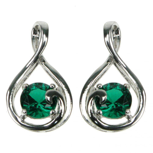 925 Silver Emerald & Cubic Zirconia Twist Earrings