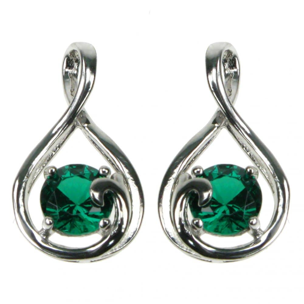 925 Silver Emerald & Cubic Zirconia Twist Earrings